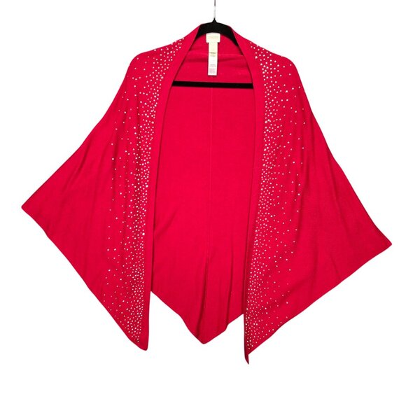 Chicos Red Embellished Open-Front Poncho Shawl OS Silk Blend Holiday - Picture 1 of 5